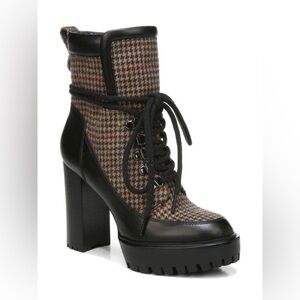 Veronica Beard Hasia Houndstooth Platform Booties 4.25" Heel Size 6